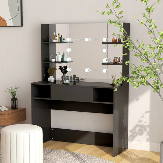 Kaptafel met LED-verlichting 100x40x135 cm MDF zwart is nu te koop bij PeponiXL, paradijselijk wonen!