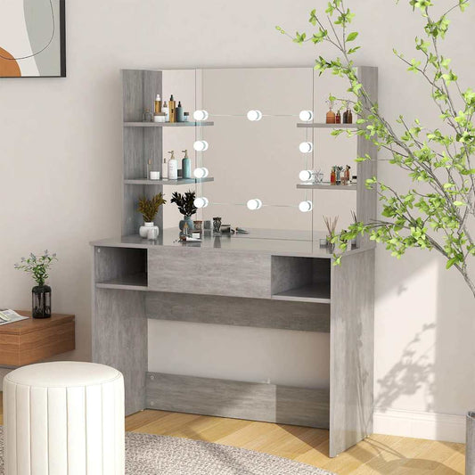 Kaptafel met LED-verlichting 100x40x135 cm MDF betongrijs is nu te koop bij PeponiXL, paradijselijk wonen!