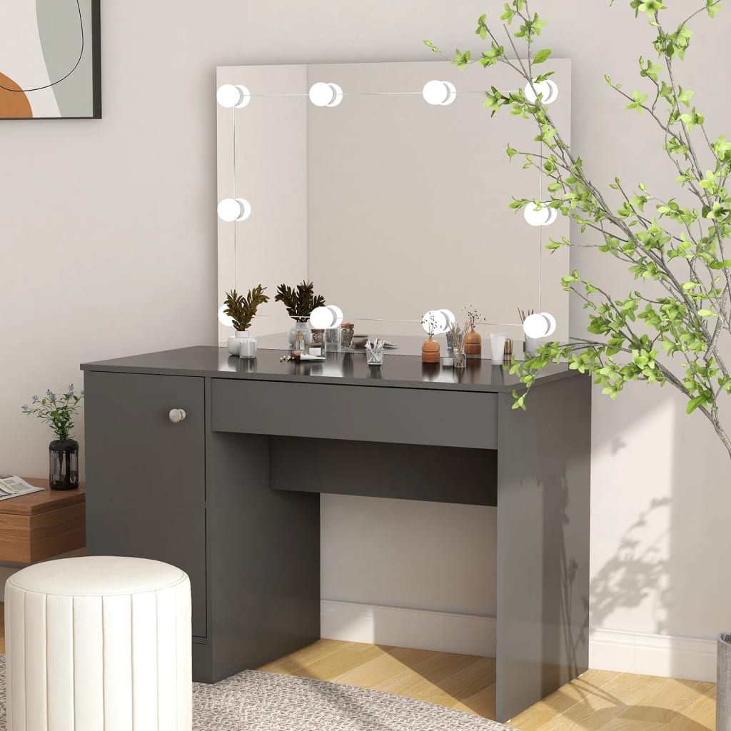 Kaptafel met LED-verlichting 110x55x145 cm MDF grijs is nu te koop bij PeponiXL, paradijselijk wonen!