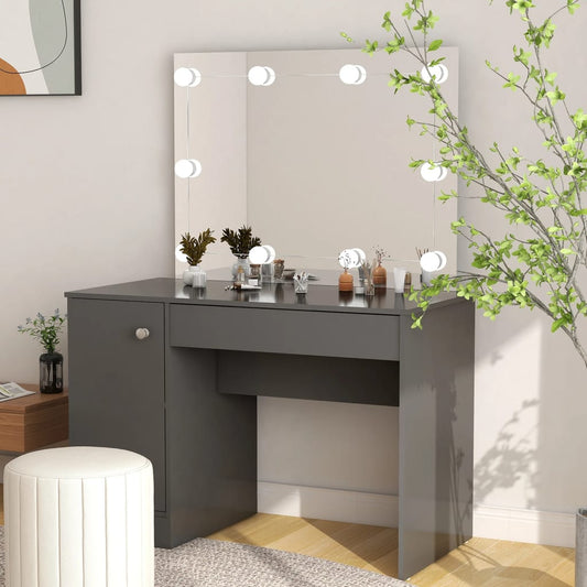 Kaptafel met LED-verlichting 110x55x145 cm MDF grijs is nu te koop bij PeponiXL, paradijselijk wonen!