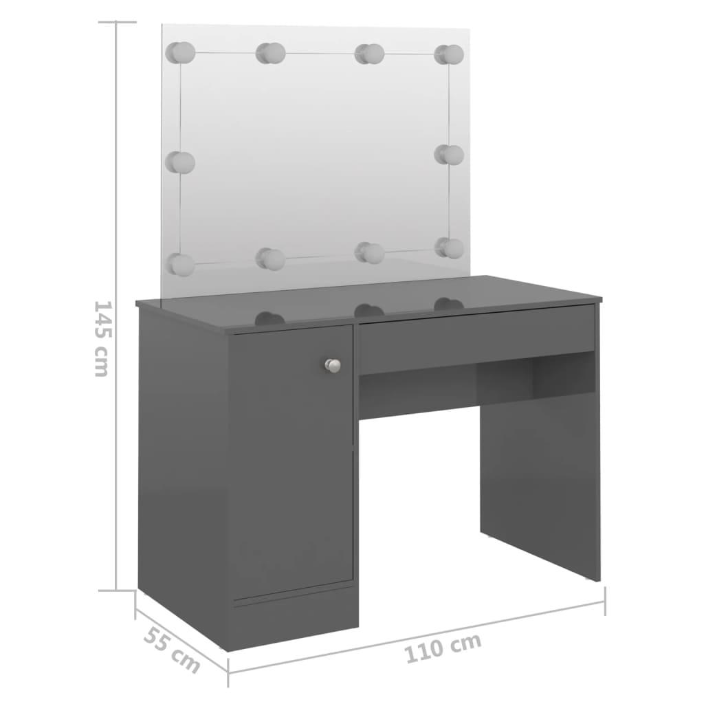 Kaptafel met LED's 110x55x145 cm MDF glanzend grijs is nu te koop bij PeponiXL, paradijselijk wonen!