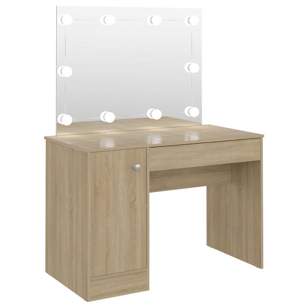 Kaptafel met LED-verlichting 110x55x145 cm MDF eikenkleurig is nu te koop bij PeponiXL, paradijselijk wonen!