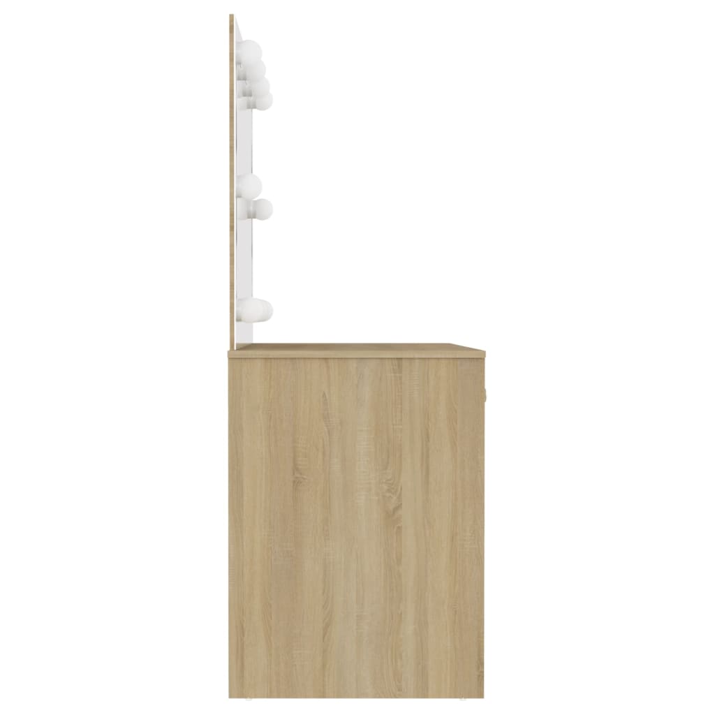 Kaptafel met LED-verlichting 110x55x145 cm MDF eikenkleurig is nu te koop bij PeponiXL, paradijselijk wonen!
