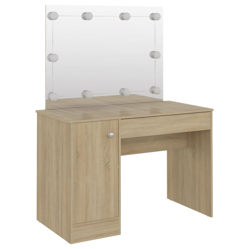 Kaptafel met LED-verlichting 110x55x145 cm MDF eikenkleurig is nu te koop bij PeponiXL, paradijselijk wonen!