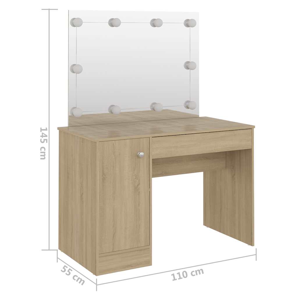 Kaptafel met LED-verlichting 110x55x145 cm MDF eikenkleurig is nu te koop bij PeponiXL, paradijselijk wonen!