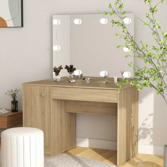Kaptafel met LED-verlichting 110x55x145 cm MDF eikenkleurig is nu te koop bij PeponiXL, paradijselijk wonen!