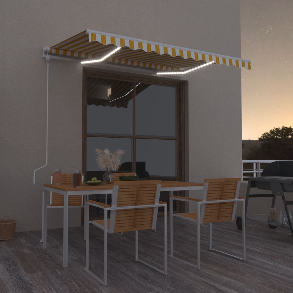 Luifel automatisch met LED en windsensor 300x250 cm geel en wit is nu te koop bij PeponiXL, paradijselijk wonen!
