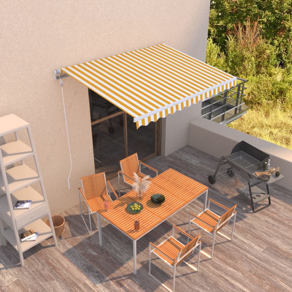 Luifel handmatig uittrekbaar 350x250 cm geel en wit is nu te koop bij PeponiXL, paradijselijk wonen!