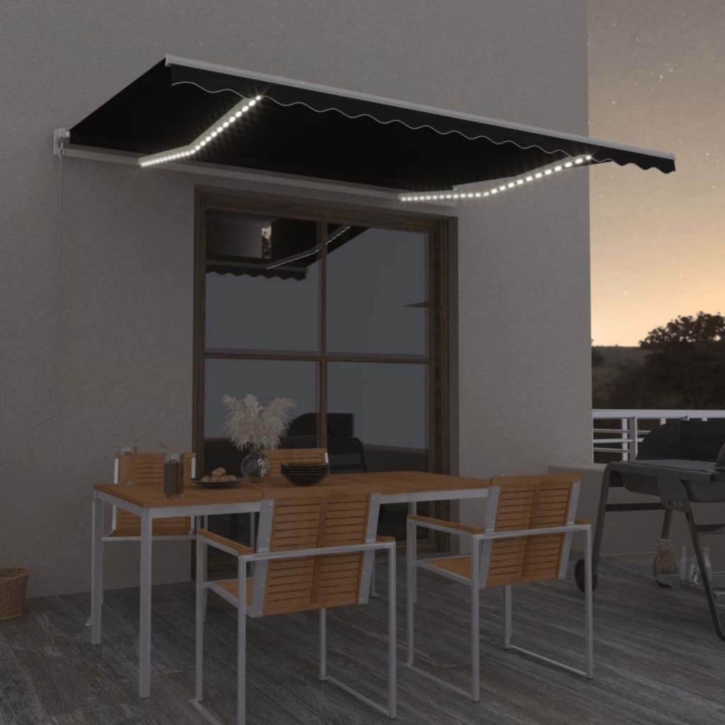 Luifel handmatig uittrekbaar met LED 400x300 cm antracietkleur is nu te koop bij PeponiXL, paradijselijk wonen!