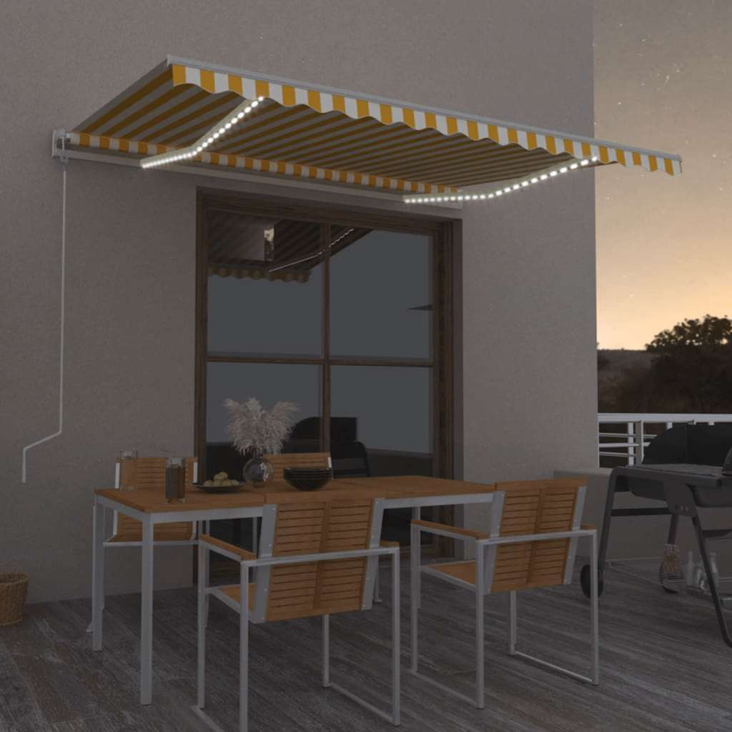 Luifel automatisch met LED en windsensor 400x300 cm geel en wit is nu te koop bij PeponiXL, paradijselijk wonen!