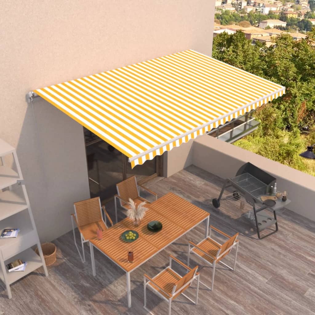 Luifel handmatig uittrekbaar 500x300 cm geel en wit is nu te koop bij PeponiXL, paradijselijk wonen!