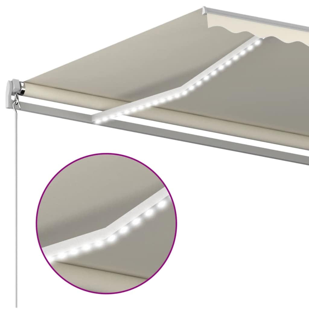 Luifel handmatig uittrekbaar met LED 500x300 cm crèmekleurig is nu te koop bij PeponiXL, paradijselijk wonen!