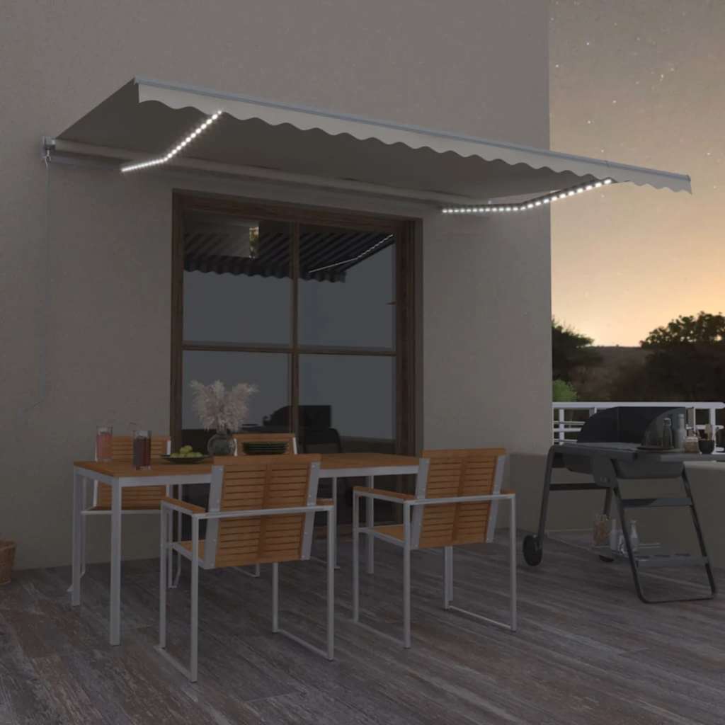 Luifel handmatig uittrekbaar met LED 500x300 cm crèmekleurig is nu te koop bij PeponiXL, paradijselijk wonen!