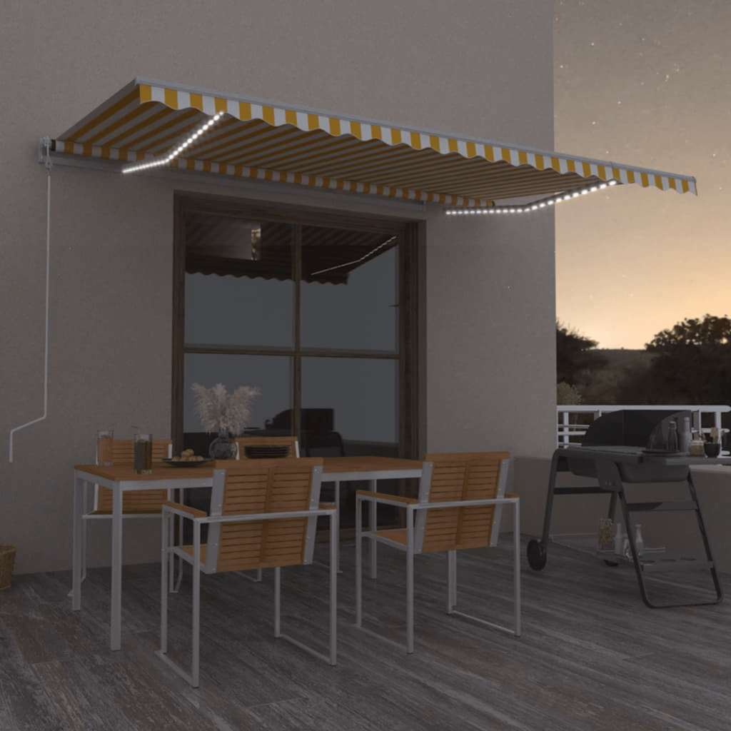 Luifel automatisch met LED en windsensor 500x300 cm geel en wit is nu te koop bij PeponiXL, paradijselijk wonen!