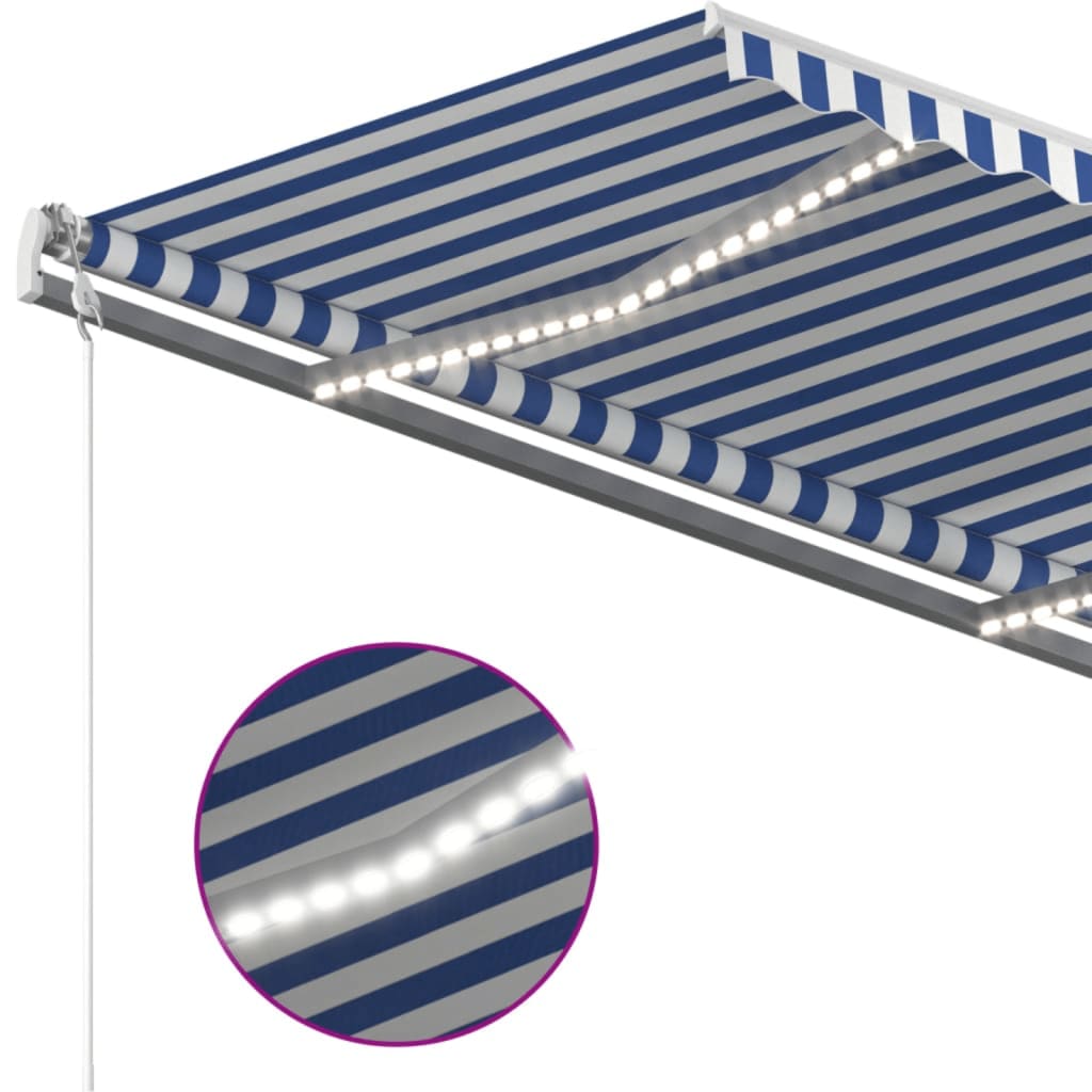 Luifel handmatig uittrekbaar met LED 450x350 cm blauw en wit is nu te koop bij PeponiXL, paradijselijk wonen!