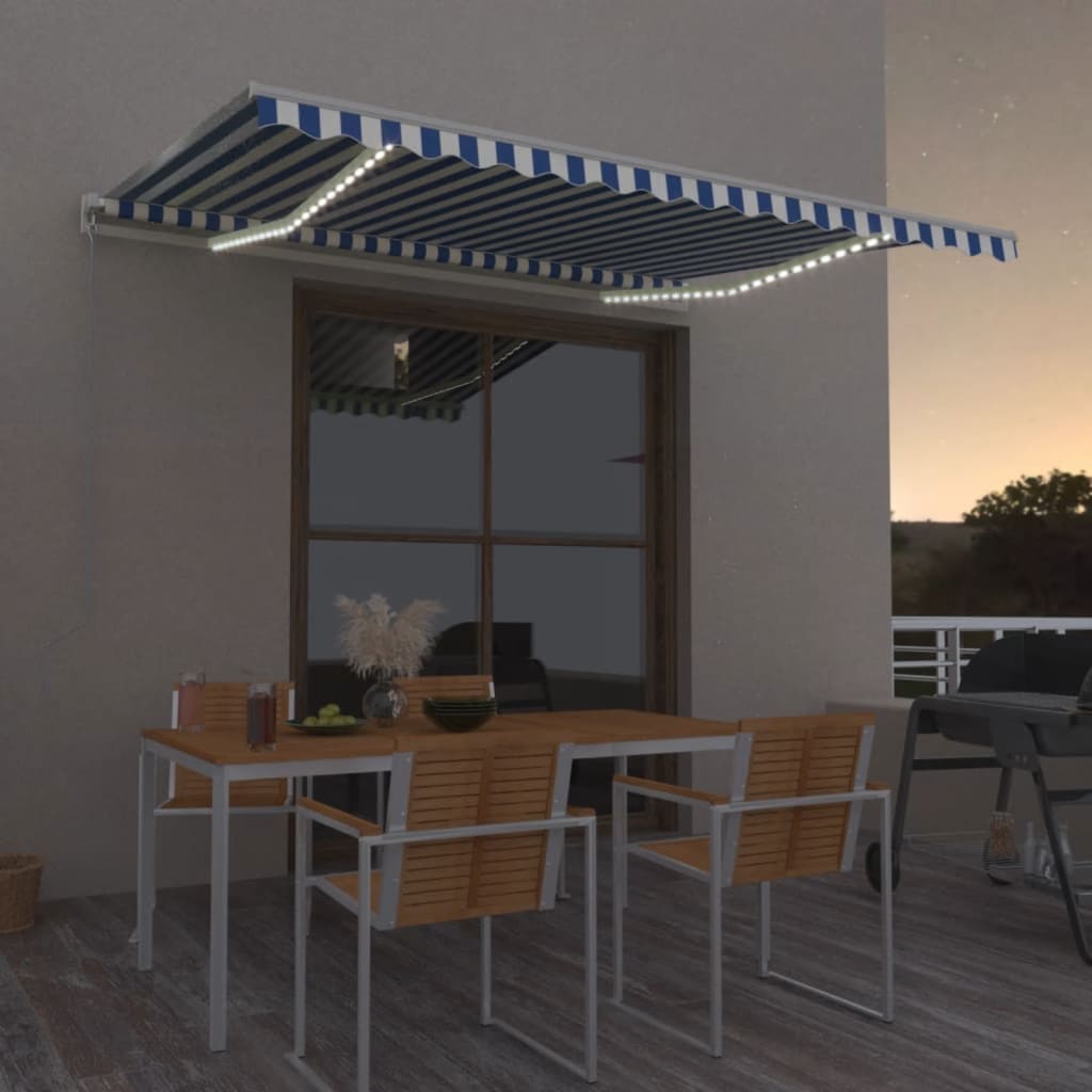 Luifel handmatig uittrekbaar met LED 450x350 cm blauw en wit is nu te koop bij PeponiXL, paradijselijk wonen!