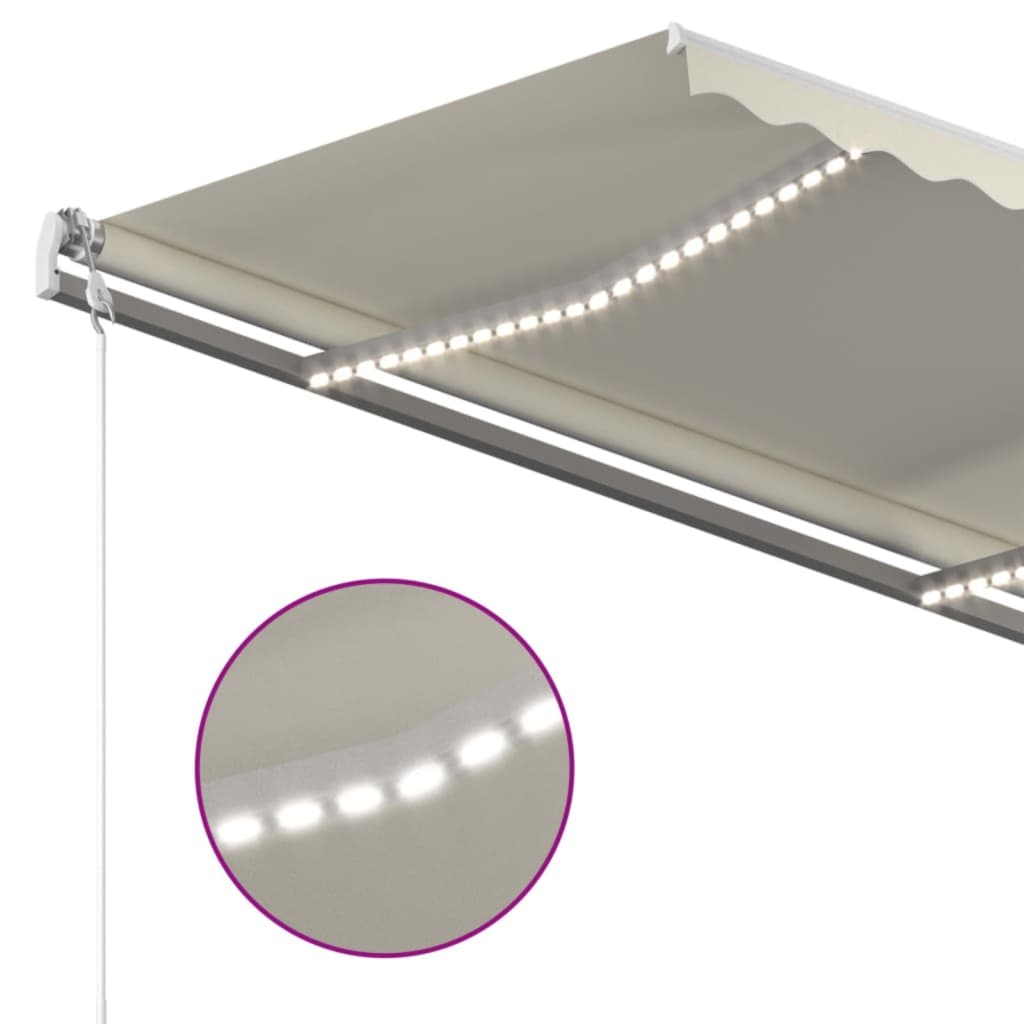 Luifel handmatig uittrekbaar met LED 450x350 cm crèmekleurig is nu te koop bij PeponiXL, paradijselijk wonen!