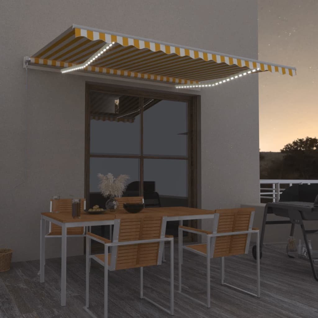 Luifel handmatig uittrekbaar met LED 450x350 cm geel en wit is nu te koop bij PeponiXL, paradijselijk wonen!