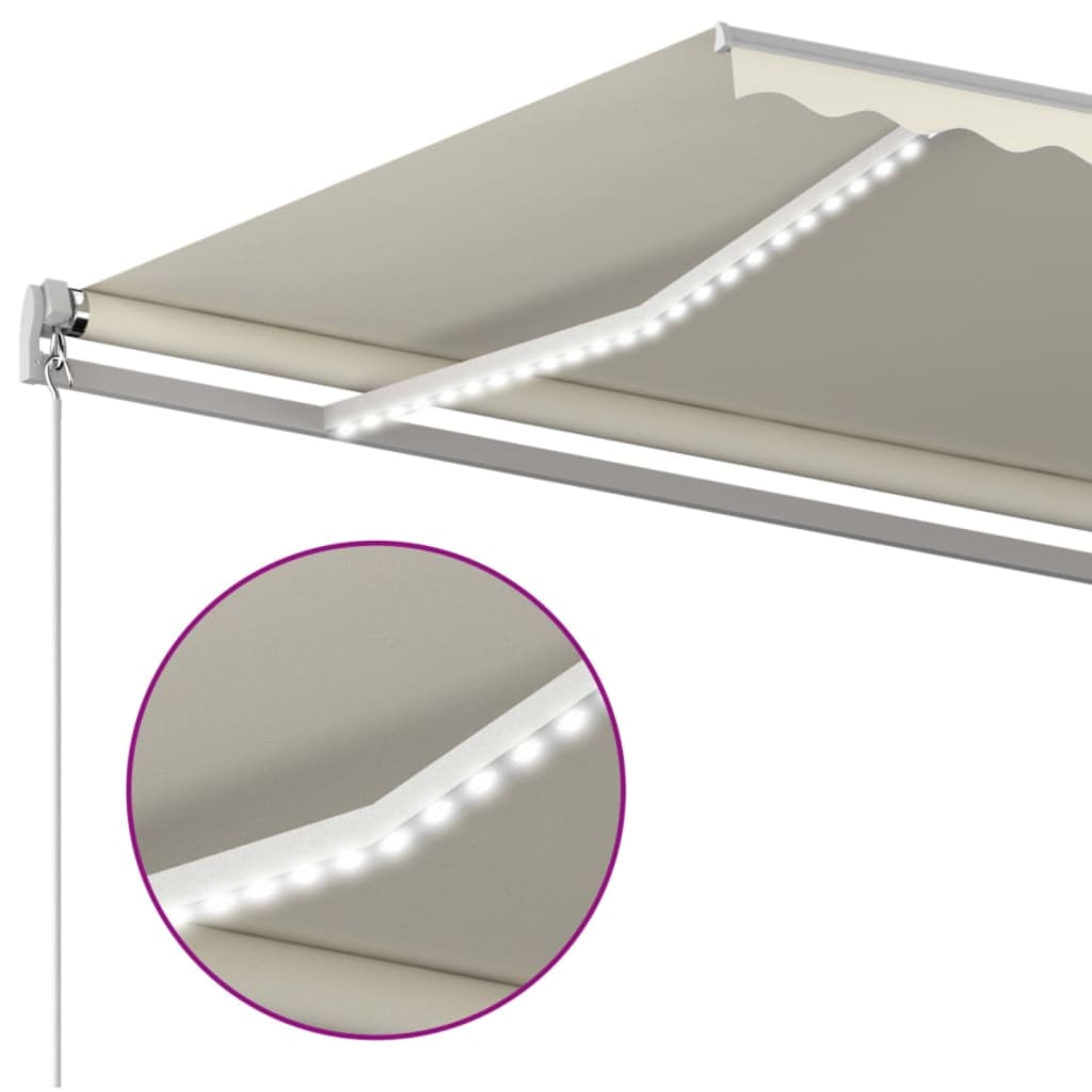 Luifel handmatig uittrekbaar met LED 500x350 cm crèmekleurig is nu te koop bij PeponiXL, paradijselijk wonen!
