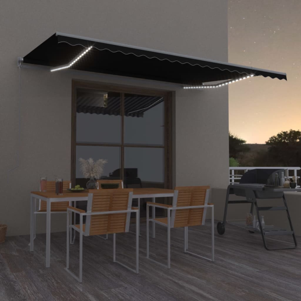 Luifel handmatig uittrekbaar met LED 500x350 cm antracietkleur is nu te koop bij PeponiXL, paradijselijk wonen!