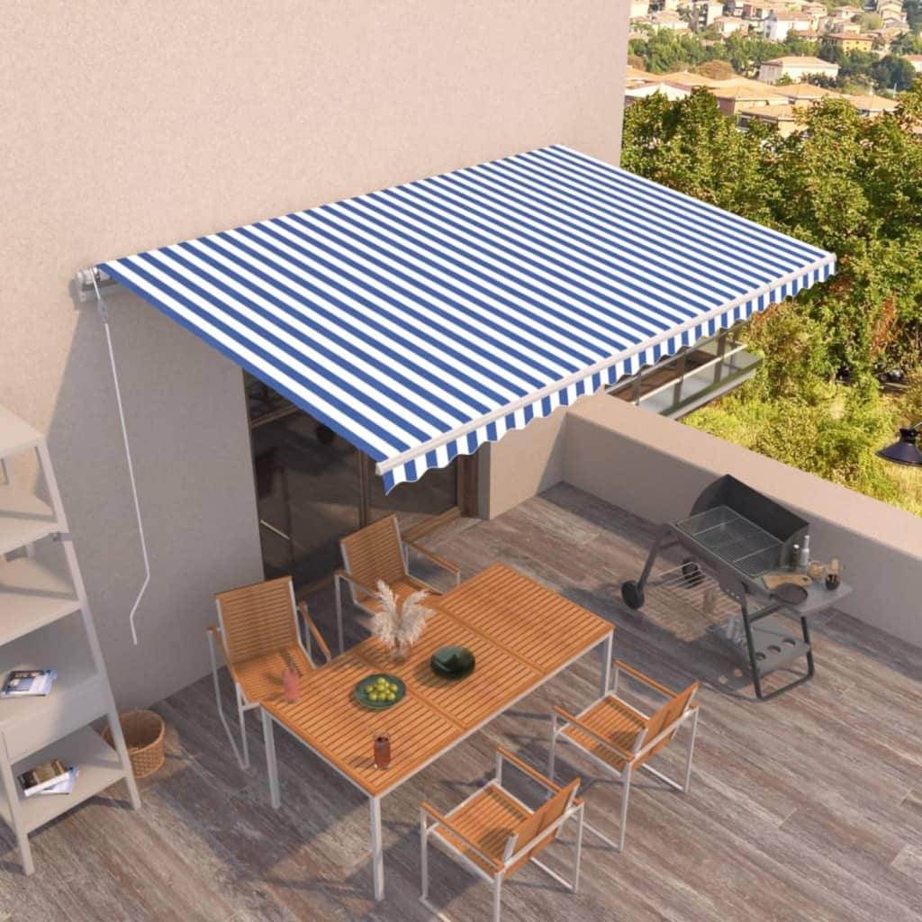 Luifel automatisch uittrekbaar 500x350 cm blauw en wit is nu te koop bij PeponiXL, paradijselijk wonen!