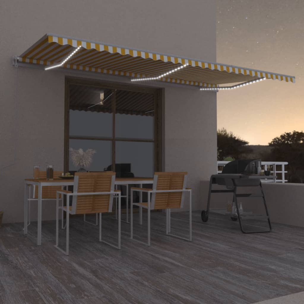 Luifel automatisch met LED en windsensor 600x350 cm geel en wit is nu te koop bij PeponiXL, paradijselijk wonen!