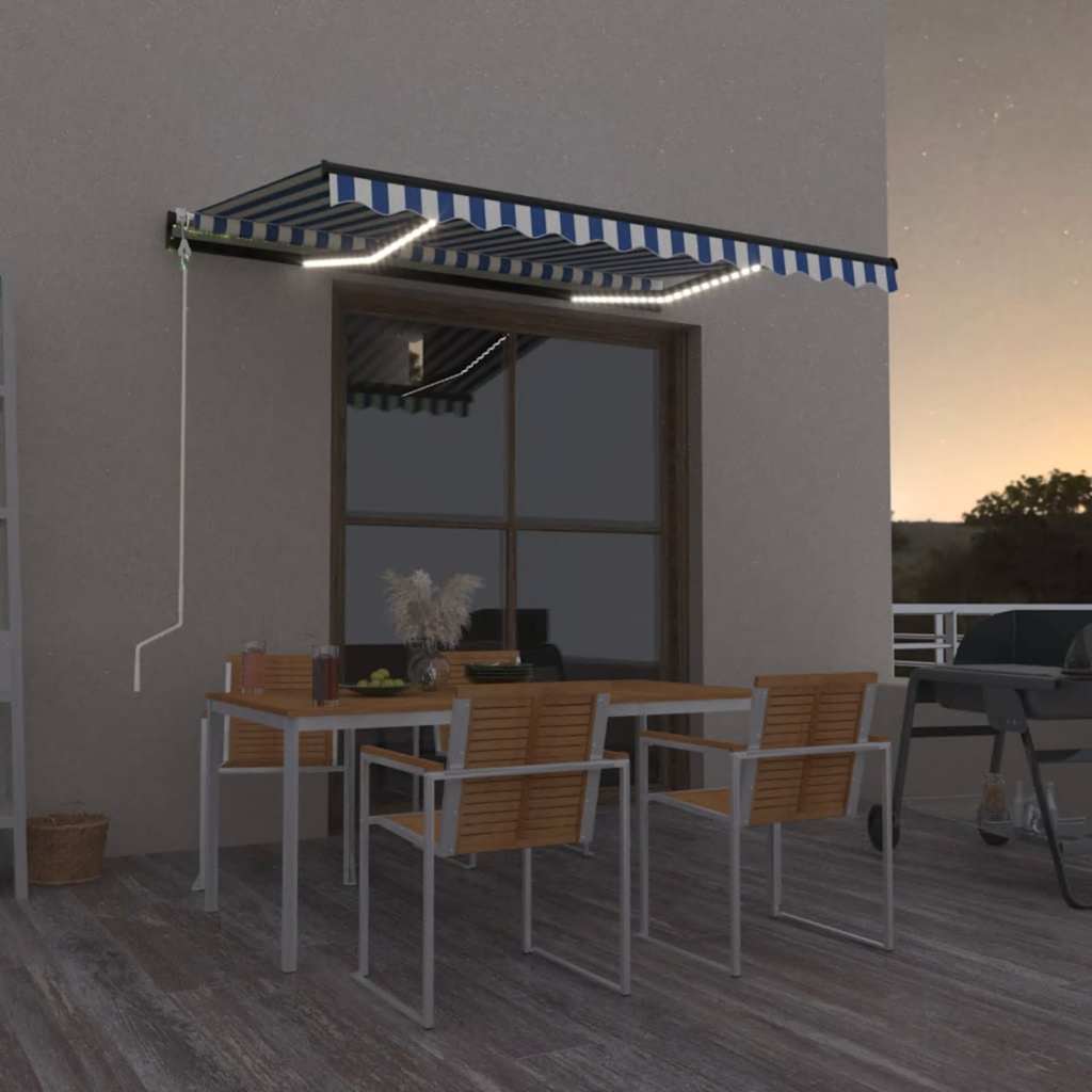 Luifel automatisch met LED en windsensor 350x250 cm blauw wit is nu te koop bij PeponiXL, paradijselijk wonen!