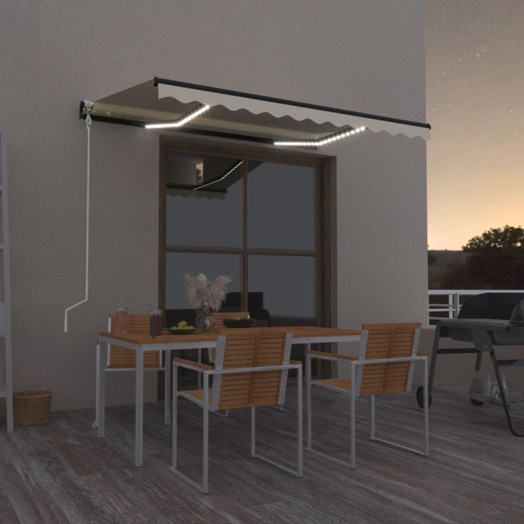 Luifel automatisch met LED en windsensor 350x250 cm crèmekleur