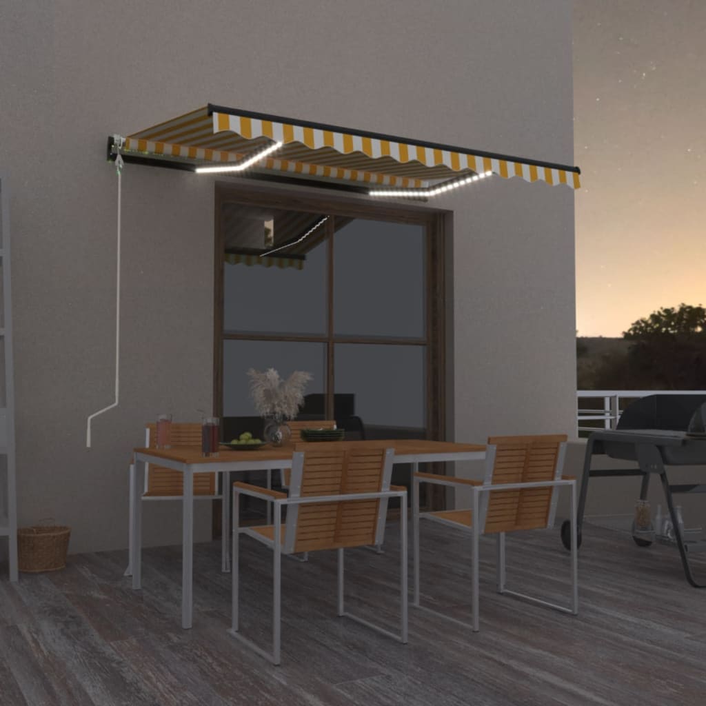 Luifel automatisch met LED en windsensor 350x250 cm geel en wit