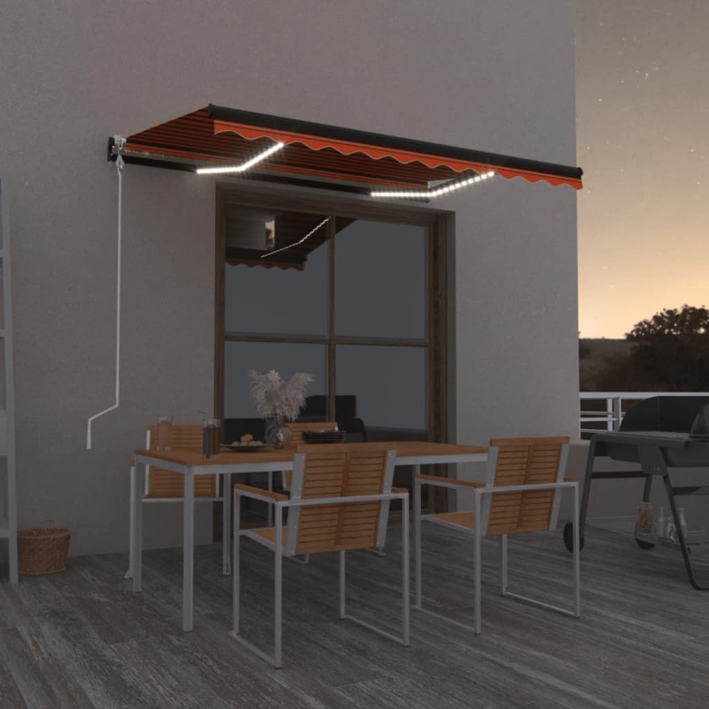 Luifel automatisch met LED windsensor 350x250 cm oranje bruin is nu te koop bij PeponiXL, paradijselijk wonen!