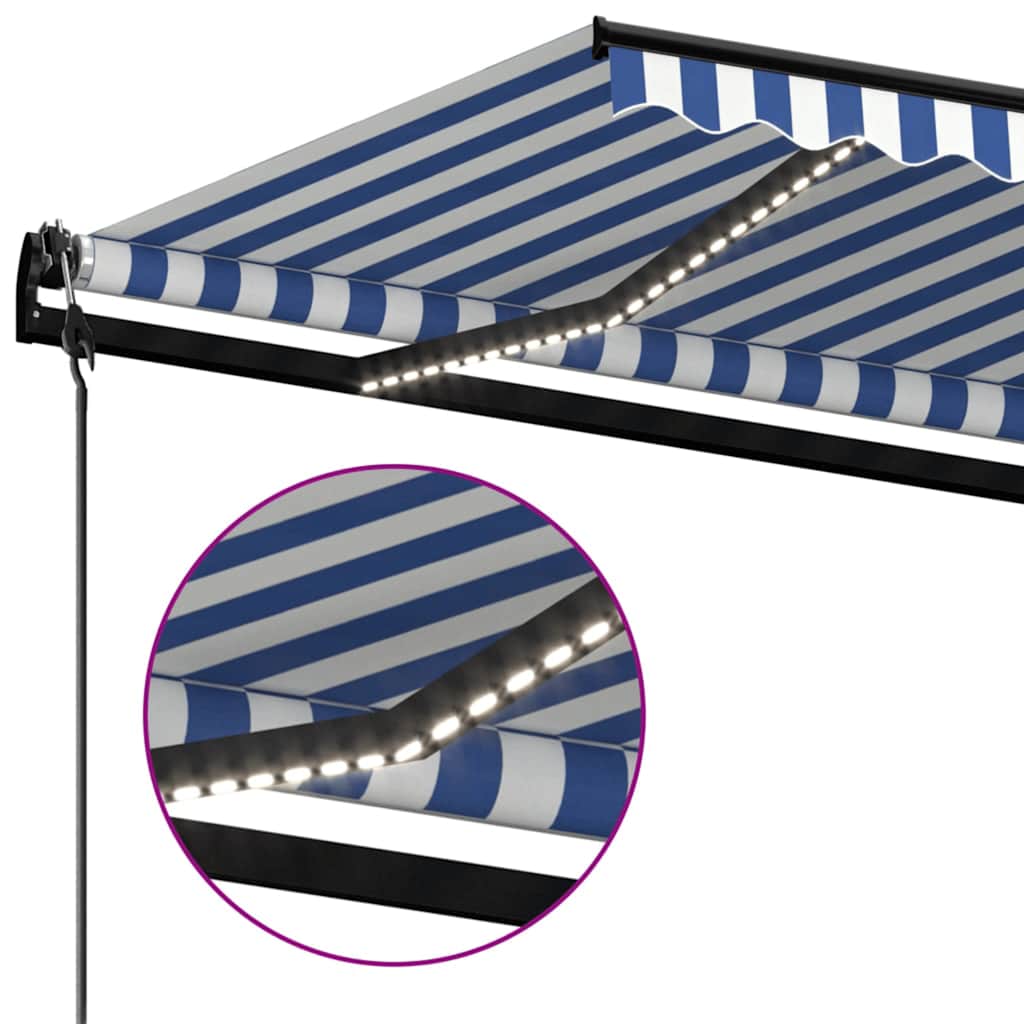 Luifel automatisch met LED en windsensor 450x300 cm blauw wit is nu te koop bij PeponiXL, paradijselijk wonen!