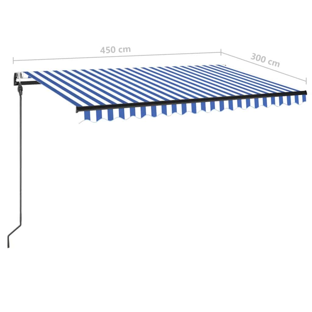 Luifel automatisch met LED en windsensor 450x300 cm blauw wit is nu te koop bij PeponiXL, paradijselijk wonen!
