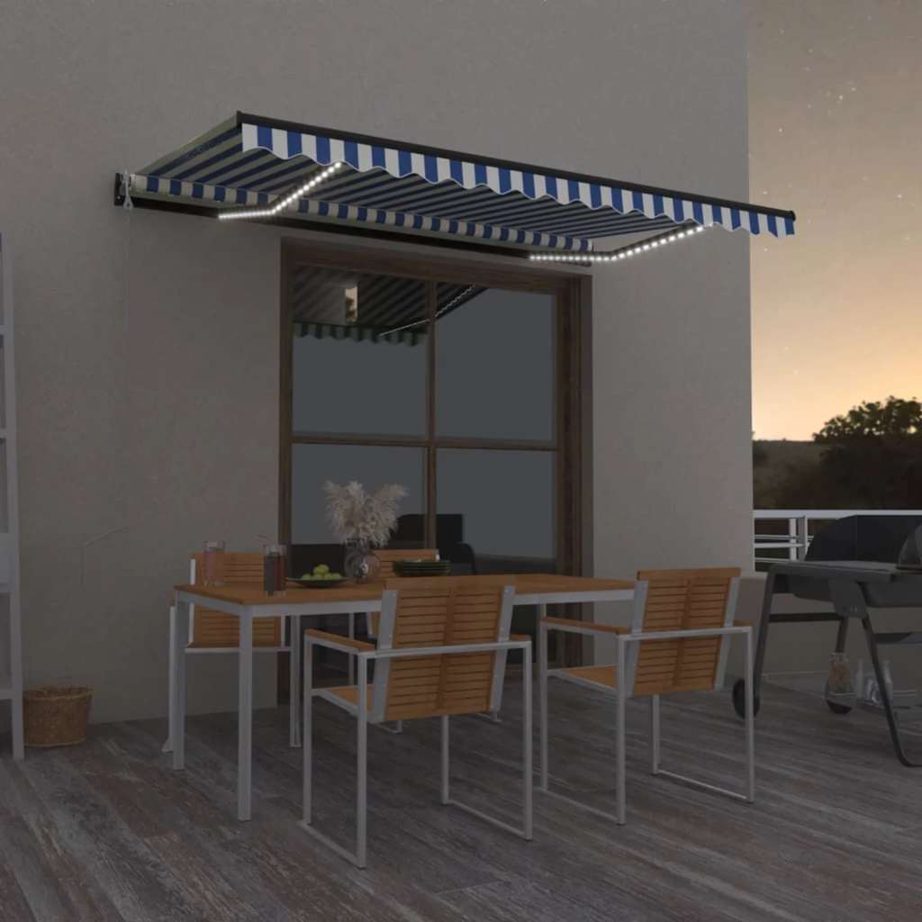 Luifel automatisch met LED en windsensor 450x300 cm blauw wit is nu te koop bij PeponiXL, paradijselijk wonen!
