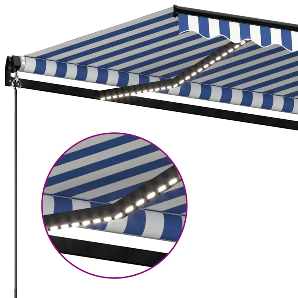 Luifel handmatig uittrekbaar met LED 500x300 cm blauw en wit is nu te koop bij PeponiXL, paradijselijk wonen!