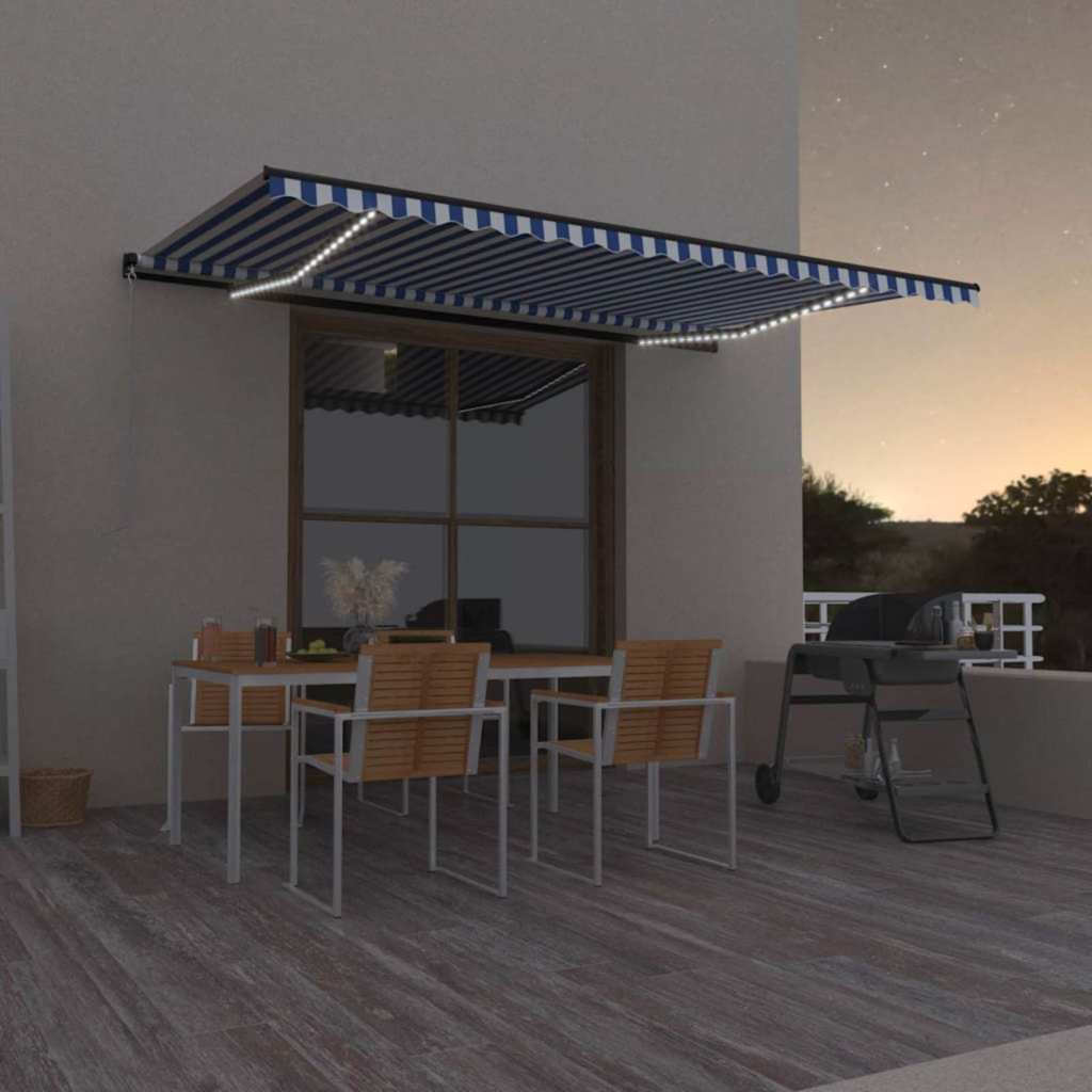 Luifel handmatig uittrekbaar met LED 500x300 cm blauw en wit is nu te koop bij PeponiXL, paradijselijk wonen!