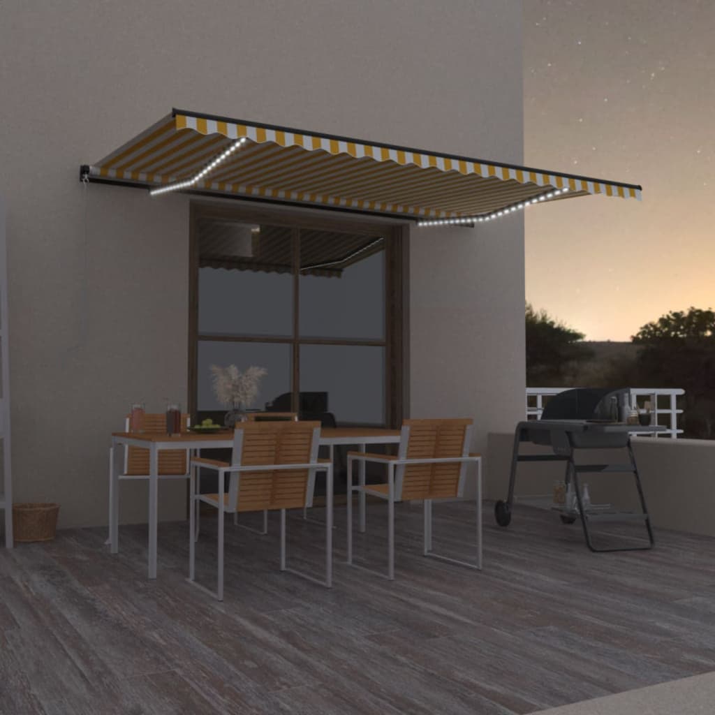 Luifel handmatig uittrekbaar met LED 500x300 cm geel en wit is nu te koop bij PeponiXL, paradijselijk wonen!