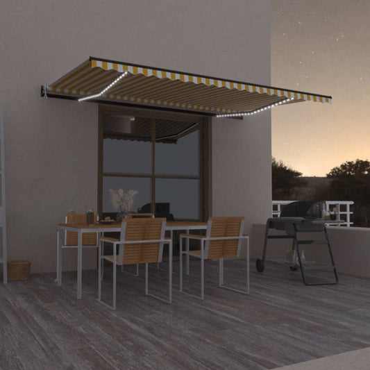 Luifel automatisch met LED en windsensor 500x300 cm geel en wit is nu te koop bij PeponiXL, paradijselijk wonen!