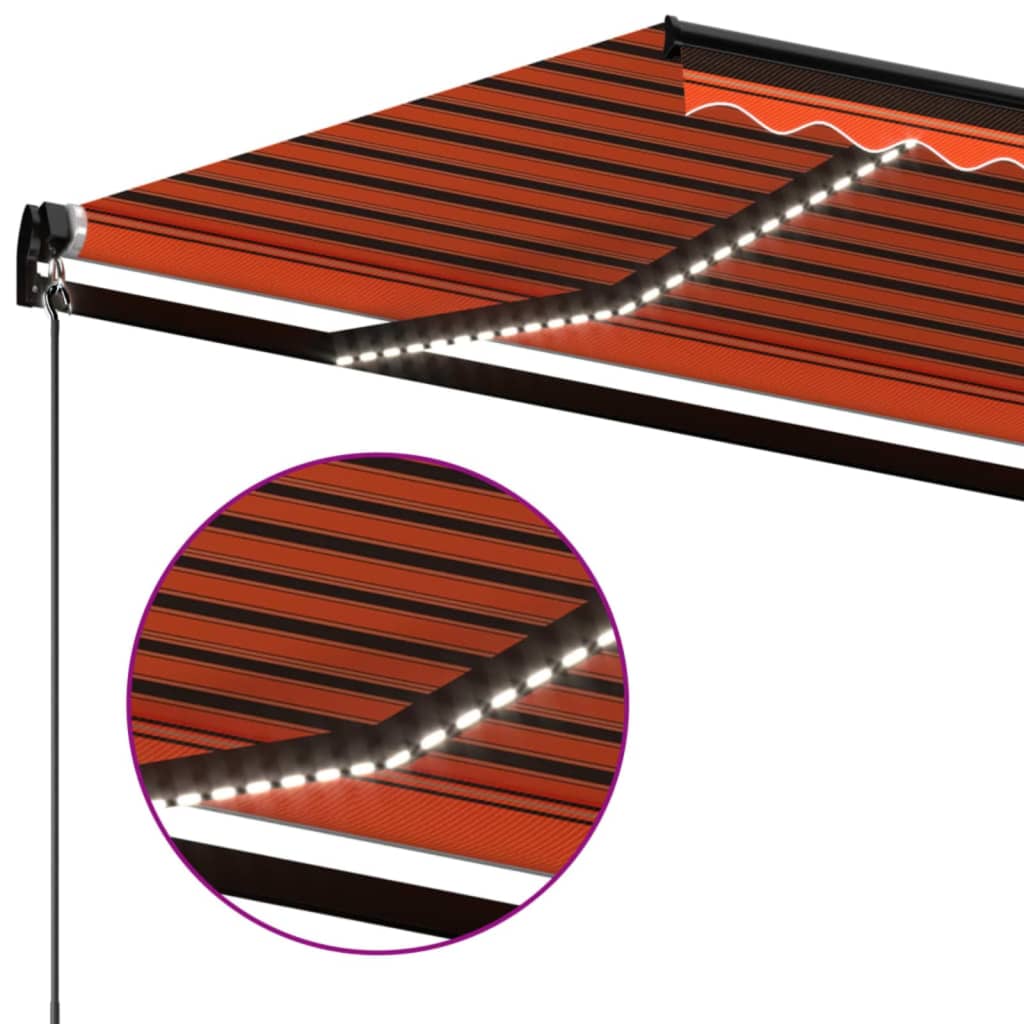 Luifel handmatig uittrekbaar met LED 400x350 cm oranje en bruin