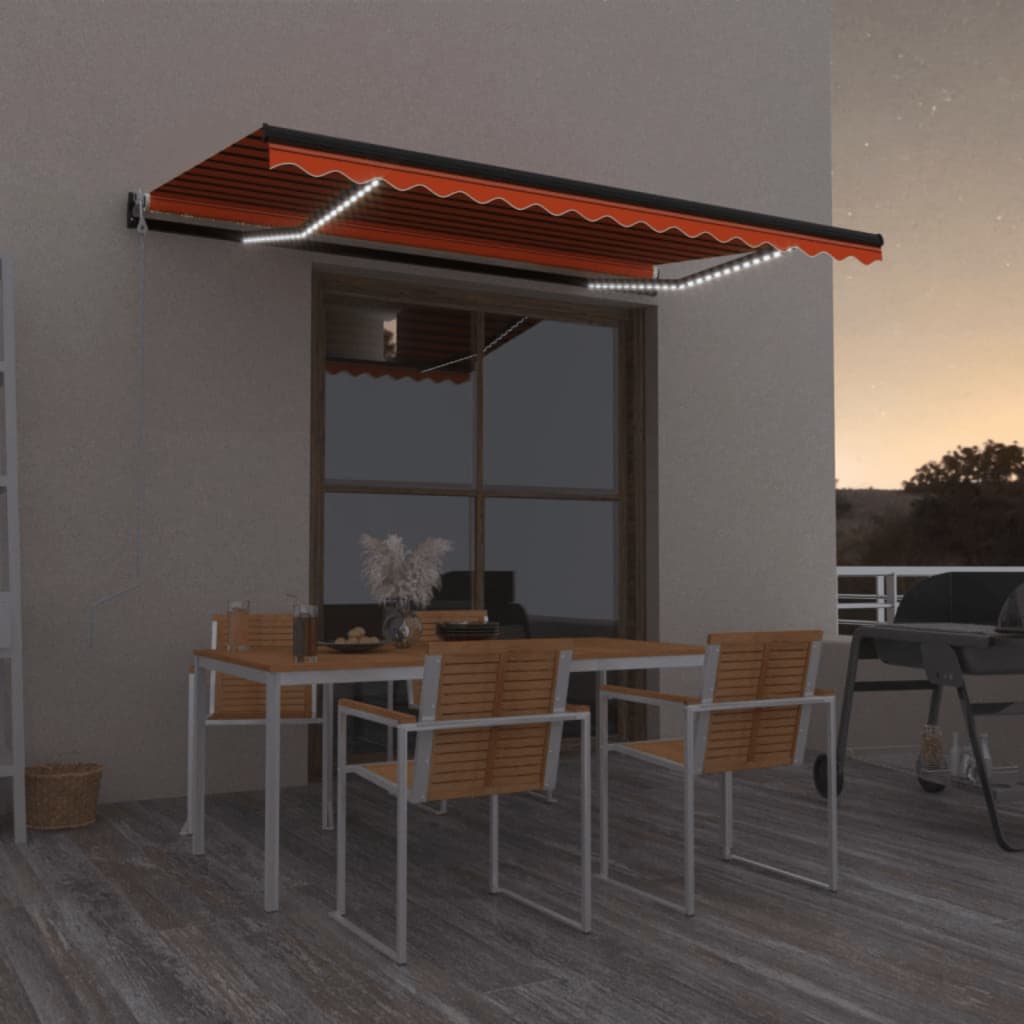 Luifel automatisch met LED windsensor 400x350 cm oranje bruin