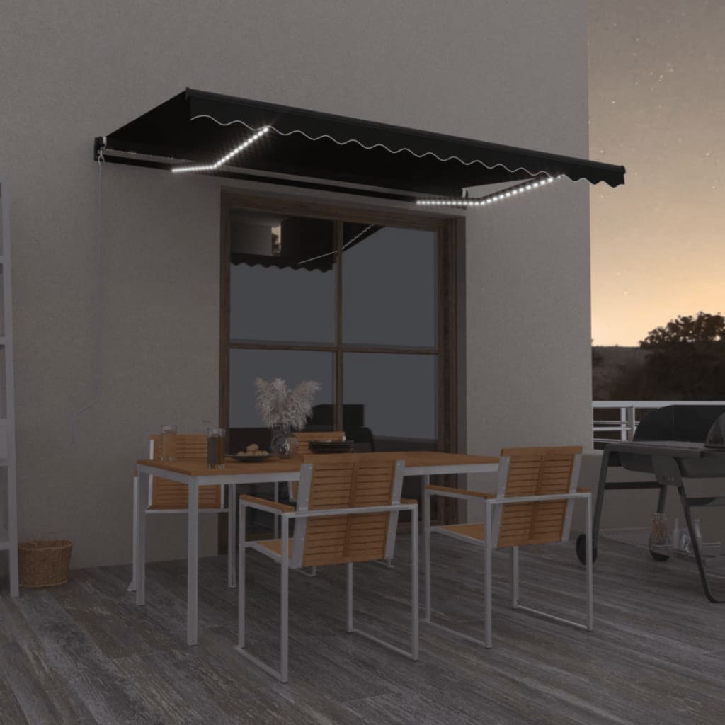 Luifel handmatig uittrekbaar met LED 450x350 cm antracietkleur is nu te koop bij PeponiXL, paradijselijk wonen!