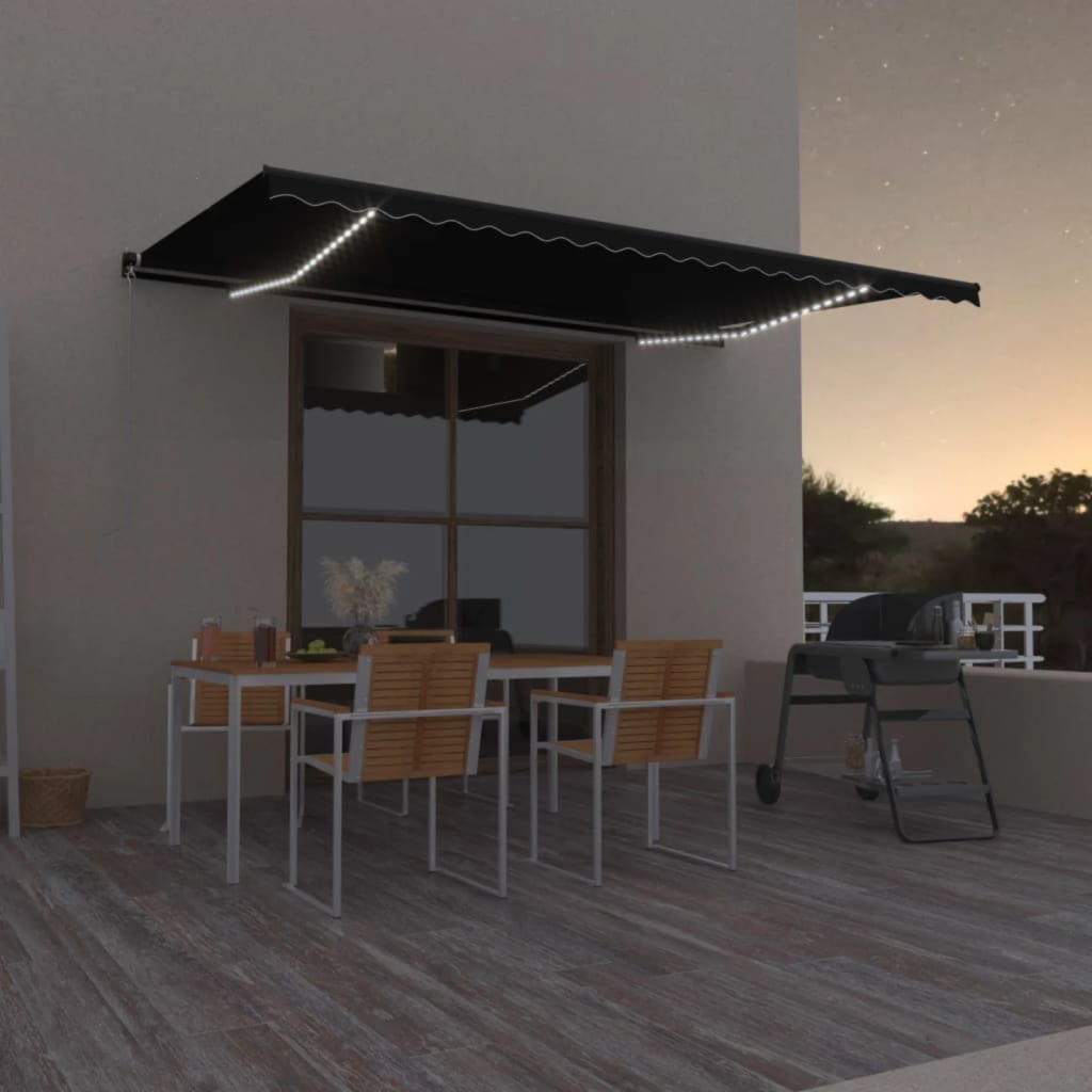 Luifel handmatig uittrekbaar met LED 500x350 cm antracietkleur is nu te koop bij PeponiXL, paradijselijk wonen!