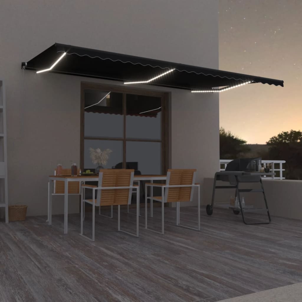 Luifel handmatig uittrekbaar met LED 600x350 cm antracietkleur is nu te koop bij PeponiXL, paradijselijk wonen!