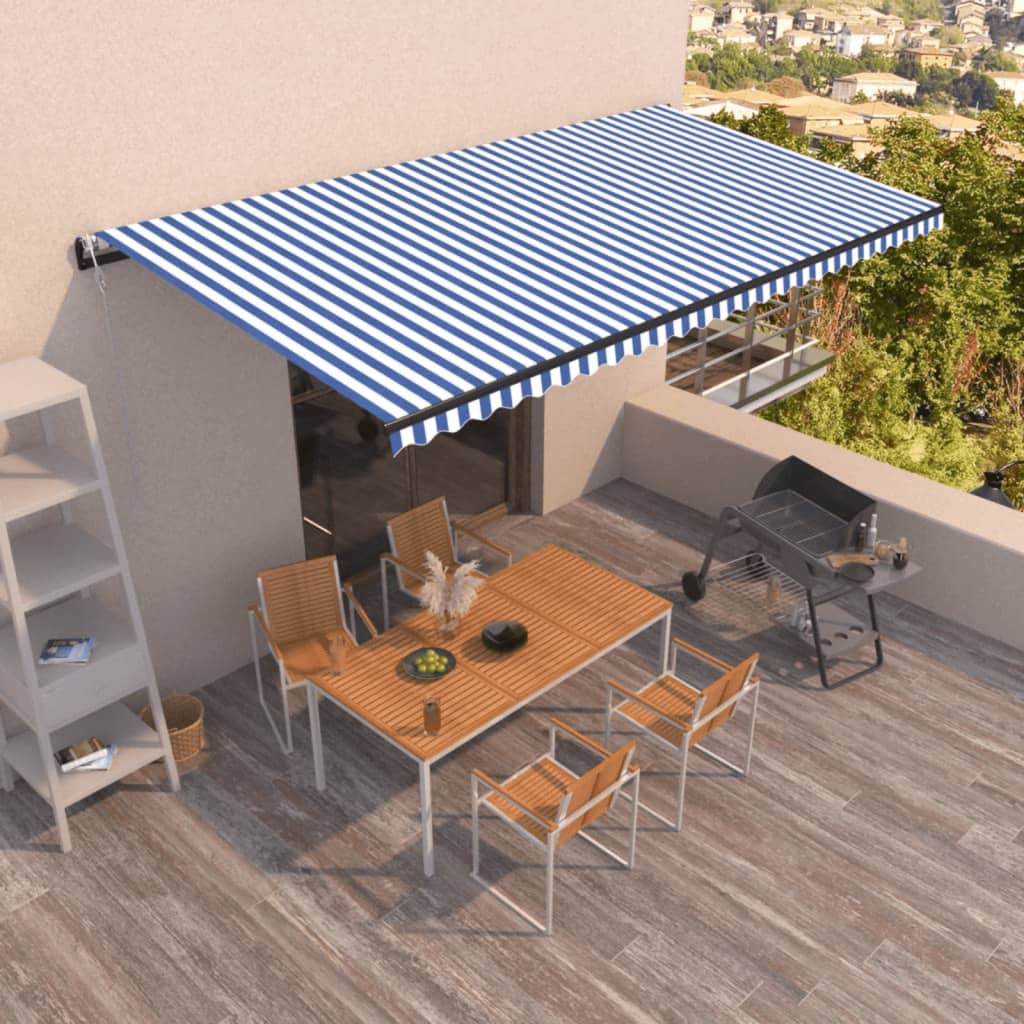 Luifel automatisch uittrekbaar 600x350 cm blauw en wit is nu te koop bij PeponiXL, paradijselijk wonen!