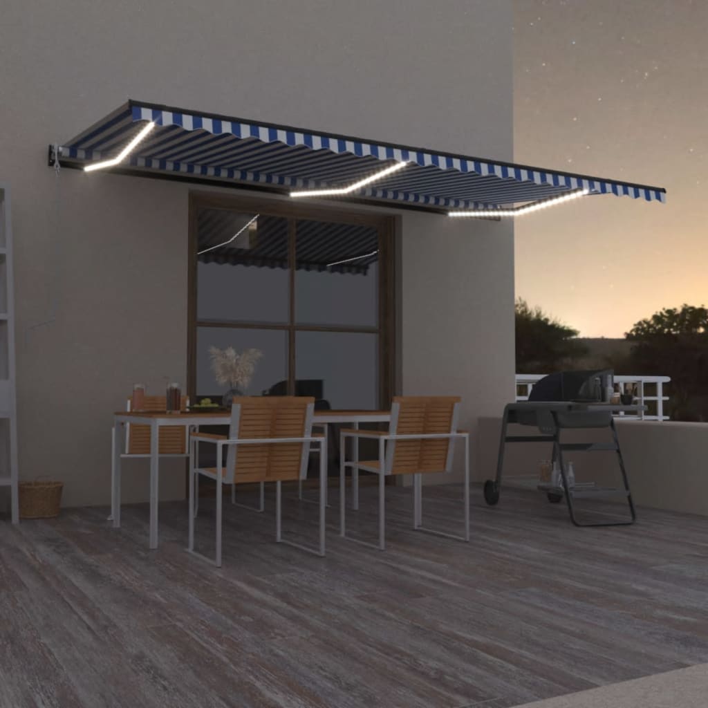 Luifel automatisch met LED en windsensor 600x350 cm blauw wit is nu te koop bij PeponiXL, paradijselijk wonen!
