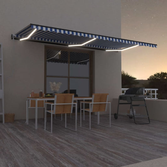 Luifel automatisch met LED en windsensor 600x350 cm blauw wit is nu te koop bij PeponiXL, paradijselijk wonen!