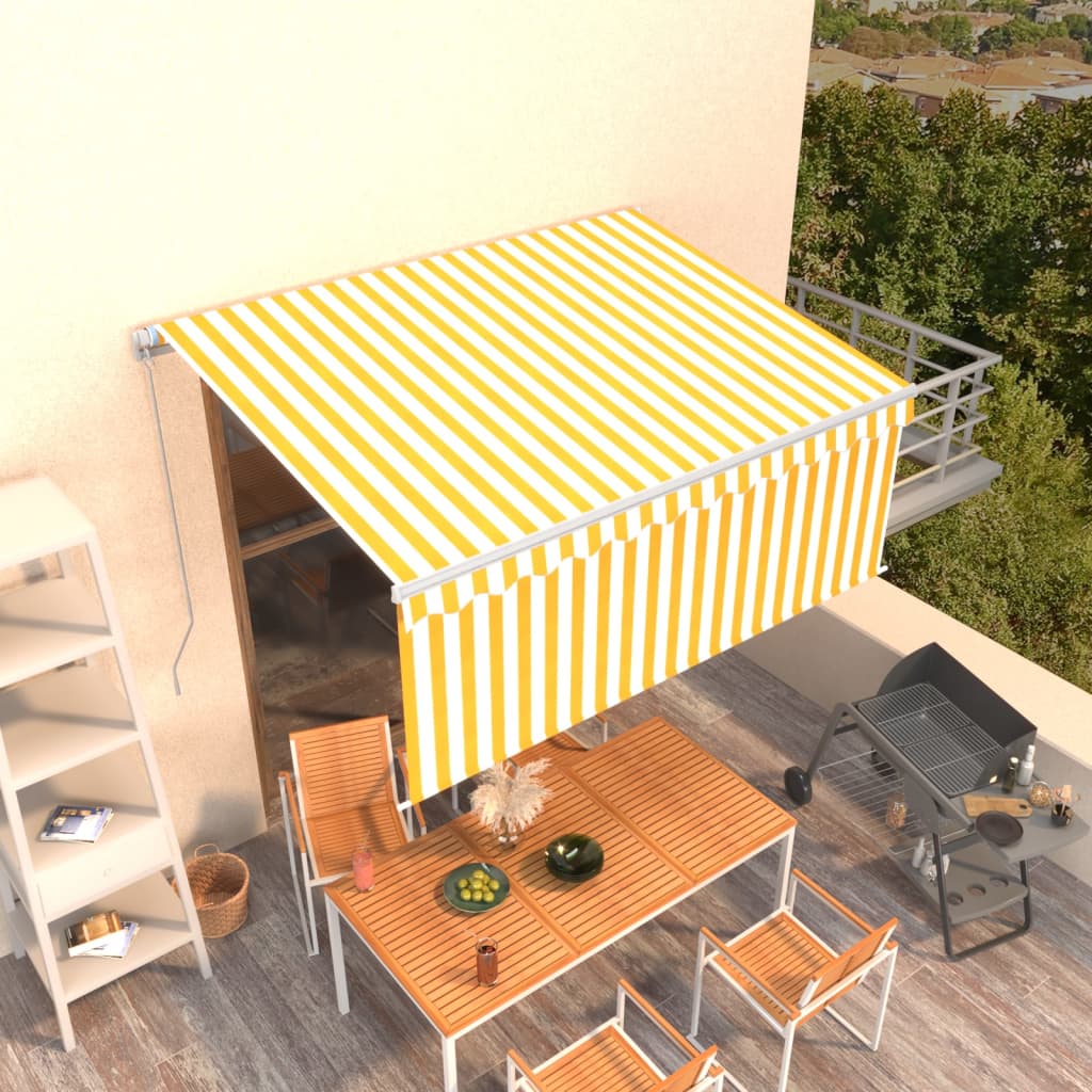 Luifel handmatig uittrekbaar met rolgordijn 3x2,5 m geel en wit is nu te koop bij PeponiXL, paradijselijk wonen!