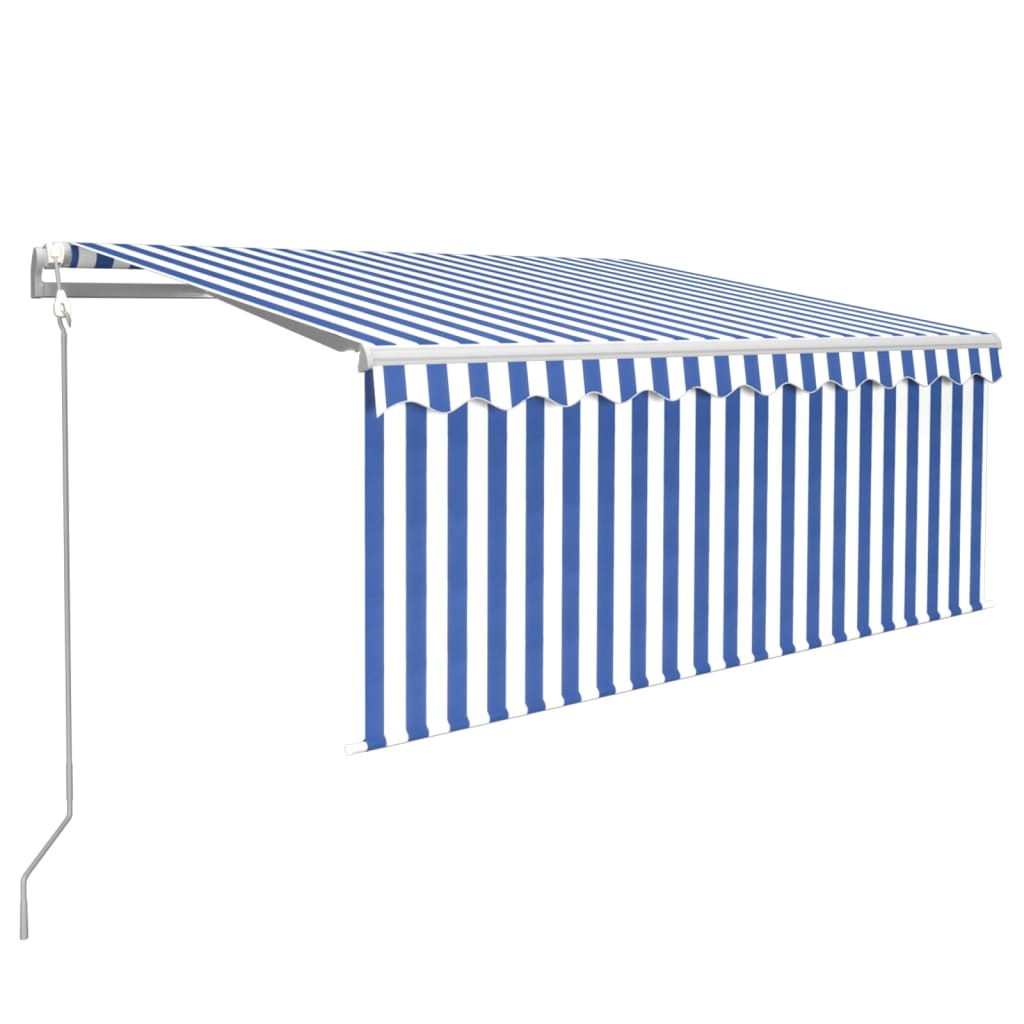 Luifel met rolgordijn, LED en windsensor 3x2,5 m blauw en wit is nu te koop bij PeponiXL, paradijselijk wonen!