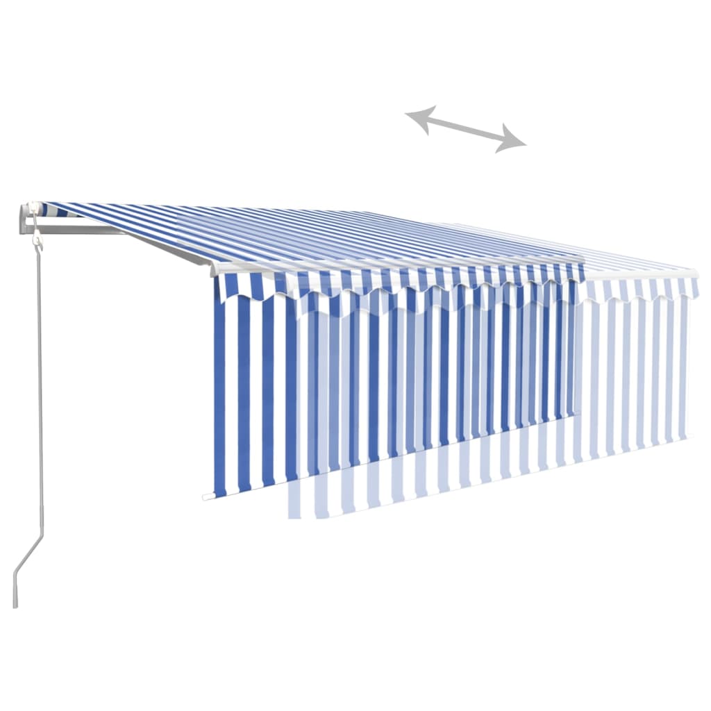 Luifel met rolgordijn, LED en windsensor 3x2,5 m blauw en wit is nu te koop bij PeponiXL, paradijselijk wonen!