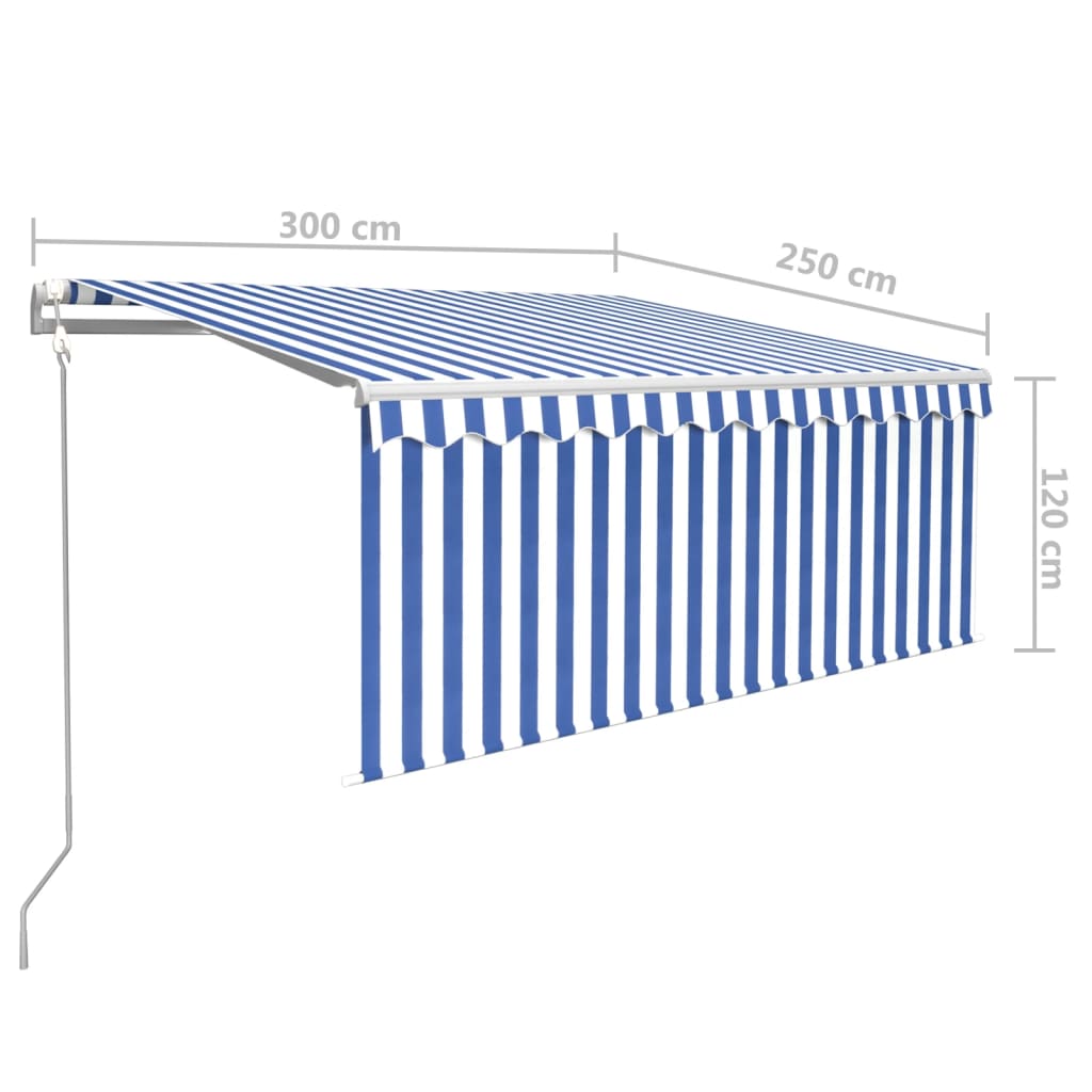 Luifel met rolgordijn, LED en windsensor 3x2,5 m blauw en wit is nu te koop bij PeponiXL, paradijselijk wonen!