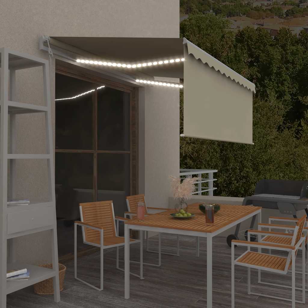 Luifel automatisch met gordijn, LED en windsensor 3x2,5 m crème is nu te koop bij PeponiXL, paradijselijk wonen!
